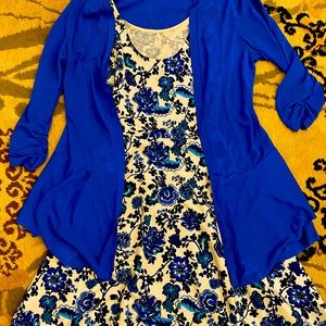 Blue floral dress with blue blazer